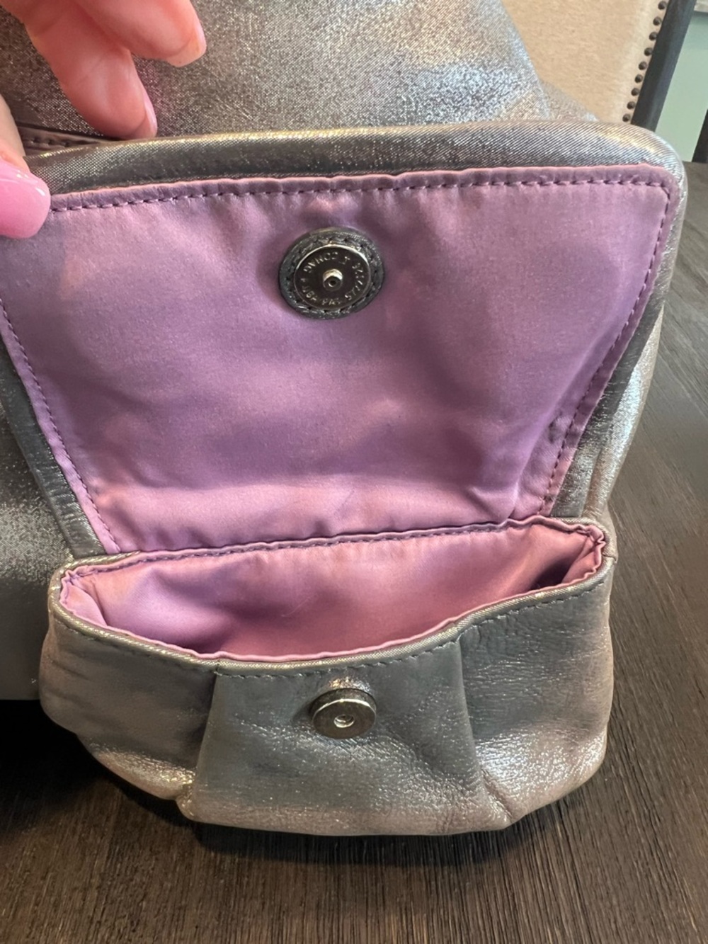 Coach 14561 Poppy Metallic Silver Leather Double Front Pocket Bag - Picture 16 of 16